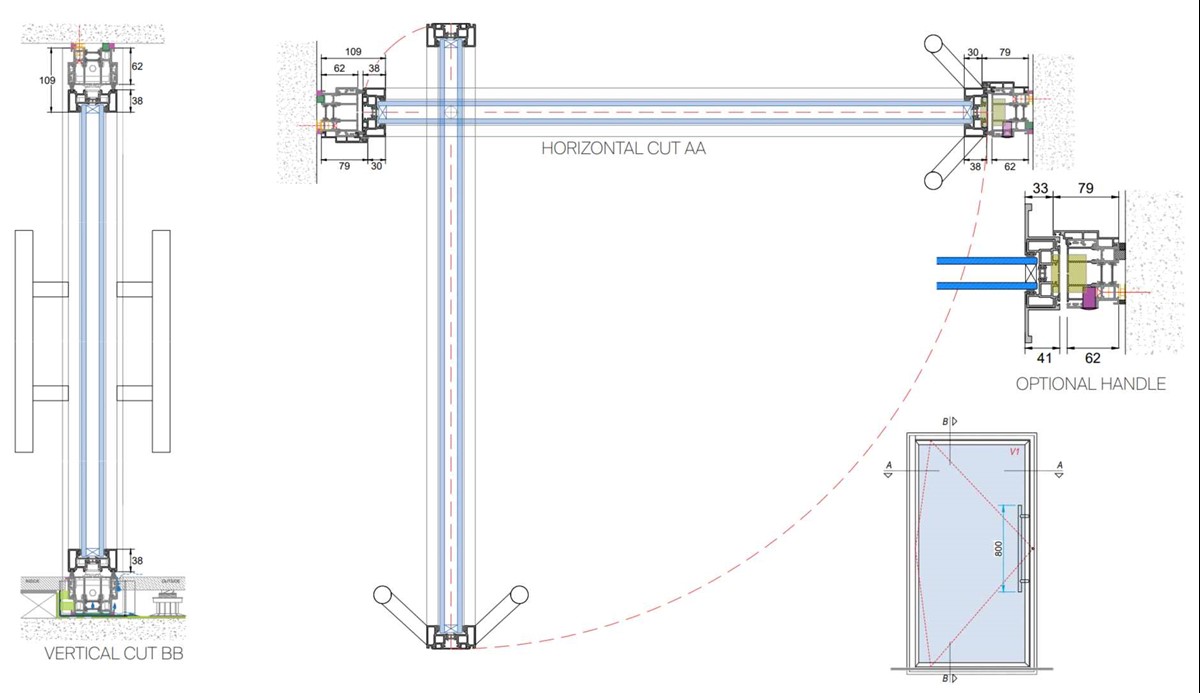 HYLINE HYPI Pivot Door - Frame Cross Sections